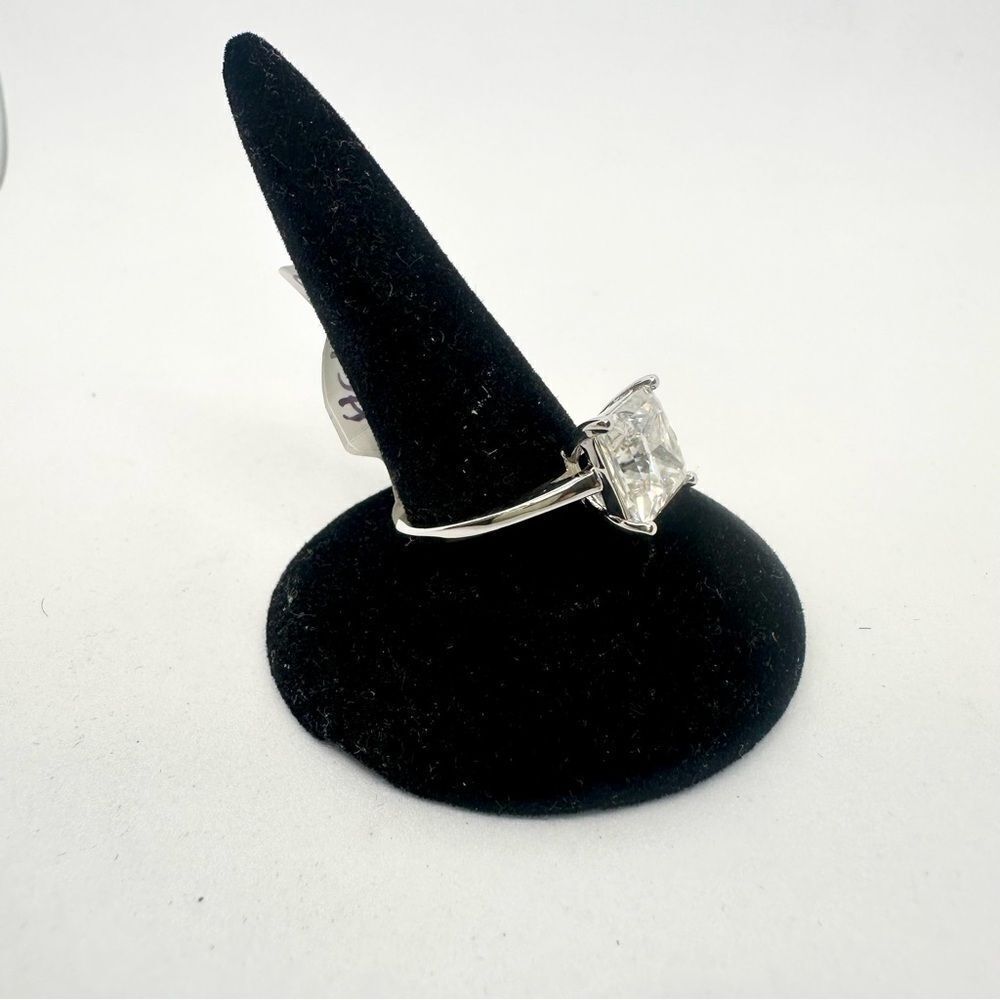 4 Carat Princess Cut Moissanite Ring 18k White Gold Finish Wedding Anniversary - Picture 5 of 12